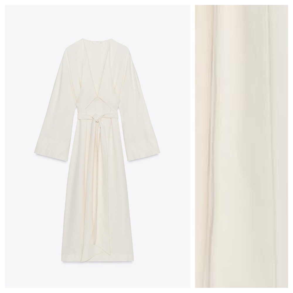 Zara Cream Midi Dress with Long Sash - Picture 7 of 9